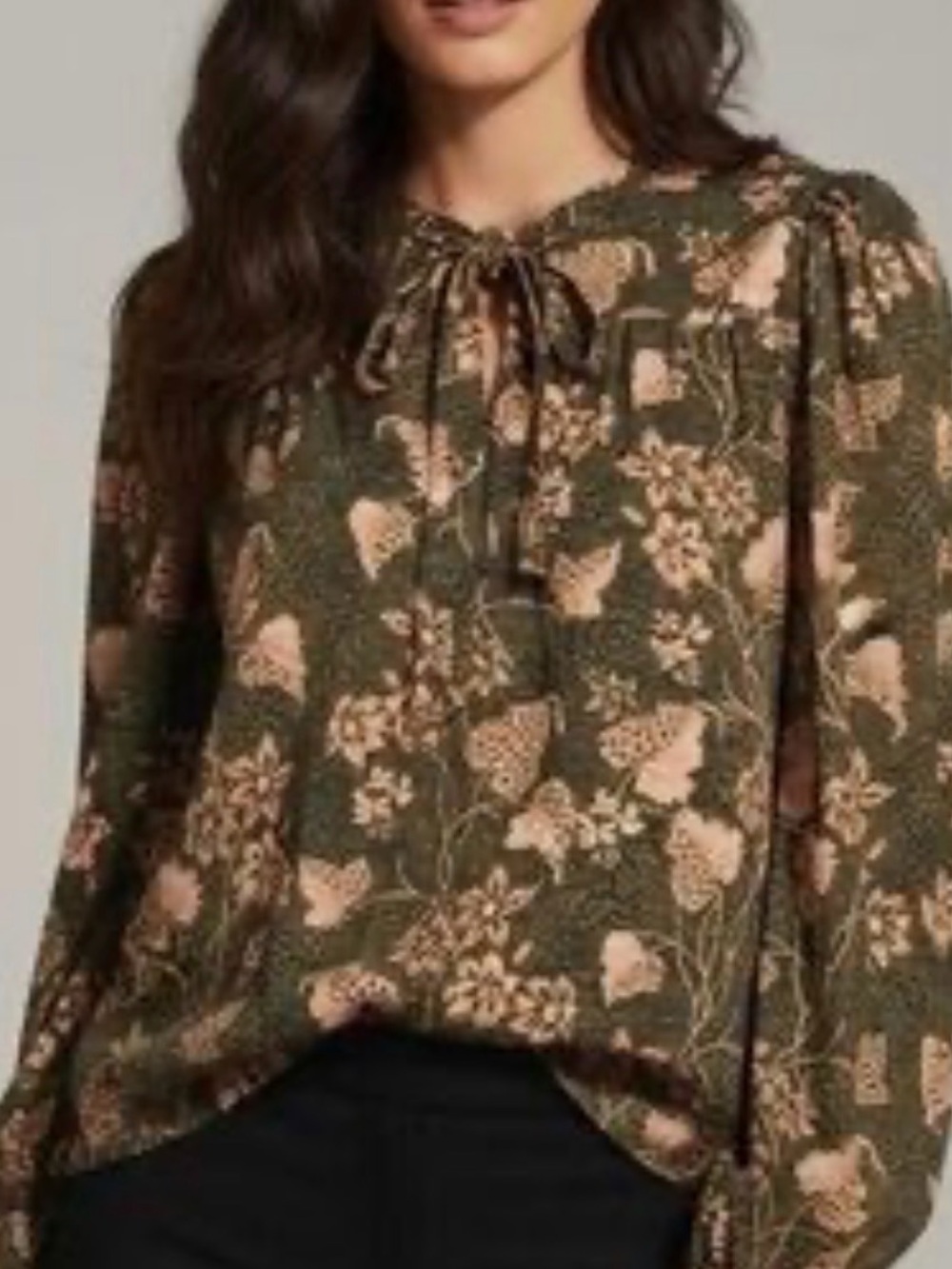 Ulla Johnson Floral Peasant Blouse in Olive and Peach 10